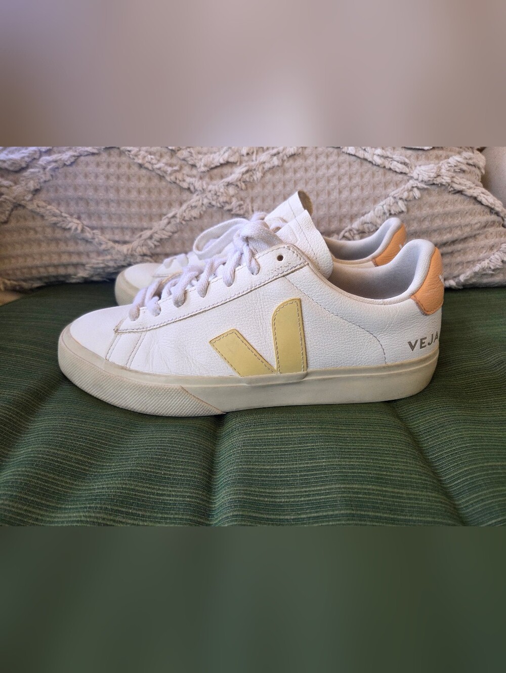 VEJA CAMPO LEATHER WHITE SUN PEACH SNEAKERS - Picture 2 of 9